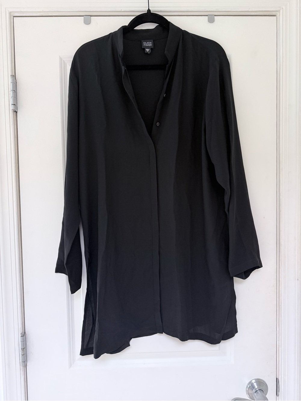 Eileen Fisher 100% Silk Georgette Button Down Shirt Dress Medium Women’s